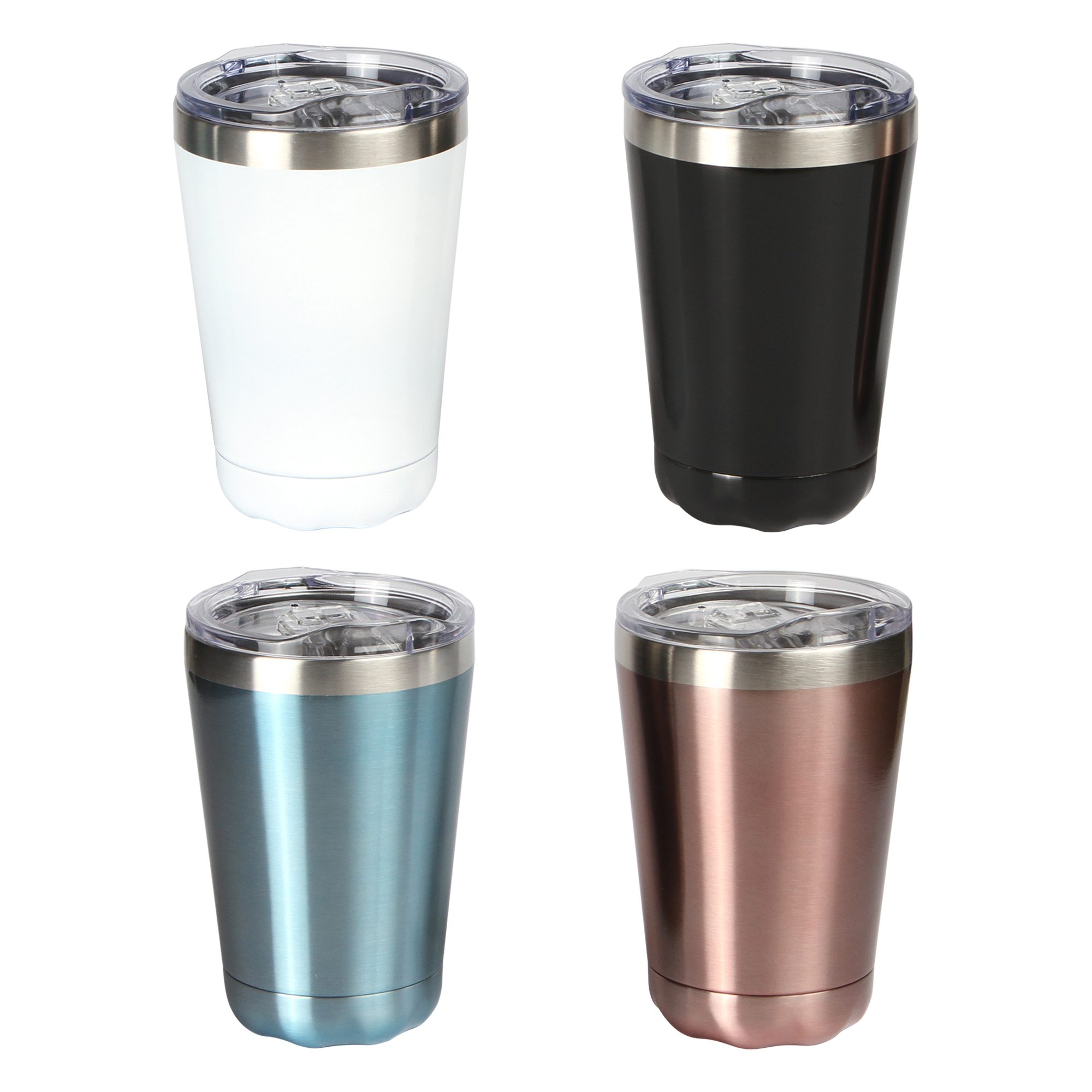 VASO DE ACERO INOXIDABLE CON TAPA DE PLASTICO CAPACIDAD 9OZ E539